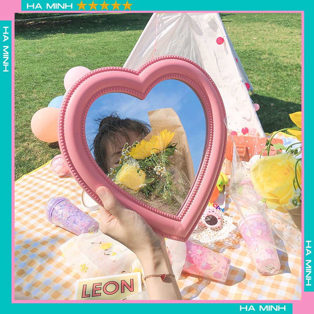 Gương Để Bàn Hình Trái Tim Decor Bàn Học, Bàn Làm Việc, Trang Điểm Nhiều Màu