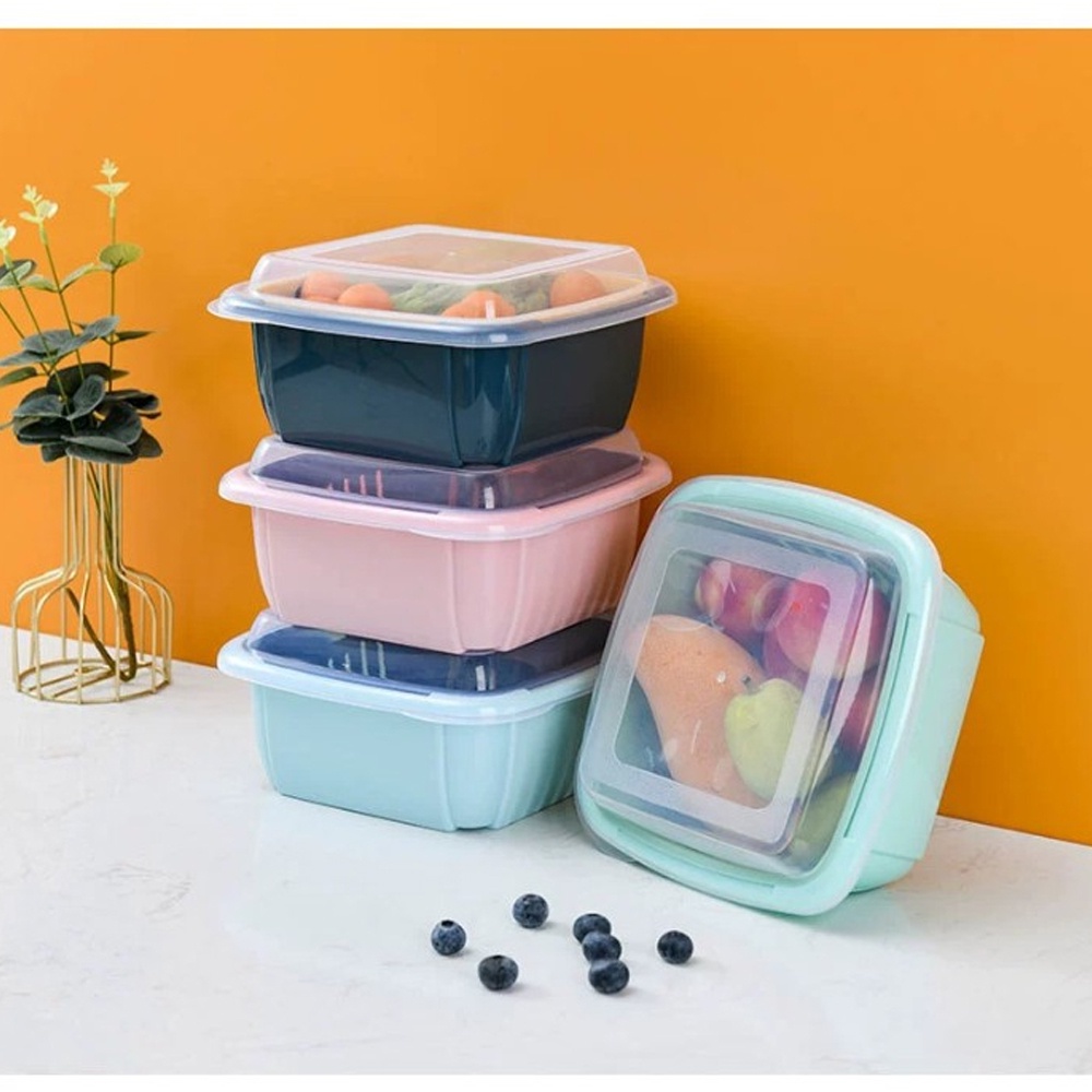 Bộ chậu rổ nhựa có nắp đậy 3 trong 1 đa năng, tiện lợi (24x24cm)