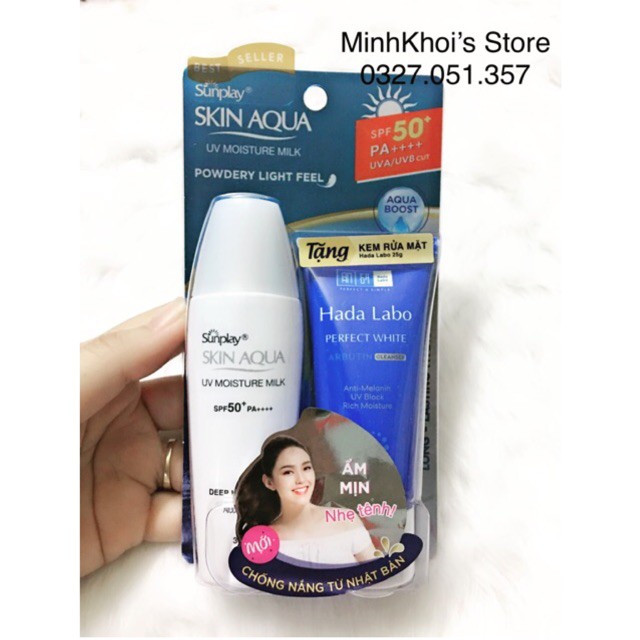 kem chống nắng ⚡ FREESHIP Từ 250K ⚡ kem chống nắng toàn thân Skin Aqua UV SPF 50+ tặng kèm sữa rửa mặt