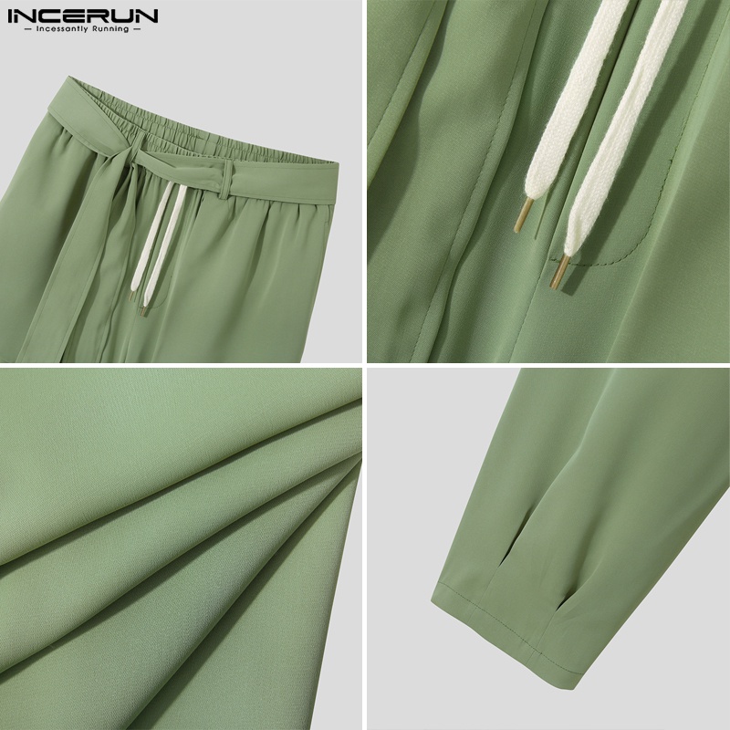 Quần ống rộng Incerun màu trơn phối dây rút sành điệu cho nam