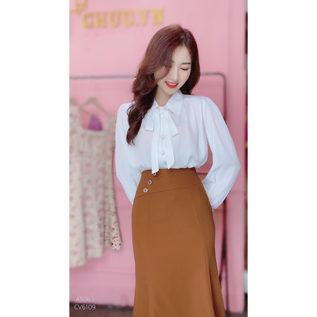 Áo sơ mi tay dài cổ nơ nút bọc Basic CHUU A5063 | BigBuy360 - bigbuy360.vn