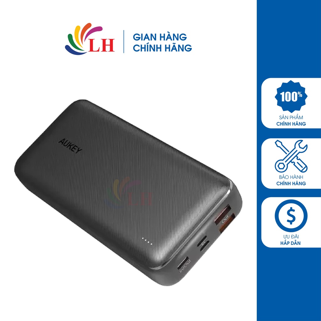 Sạc dự phòng Aukey Basix Plus 22.5W PD QC 3.0 20000 mAh PB-N74S - Hàng chính hãng - Dung lượng lớn 20000 mAh