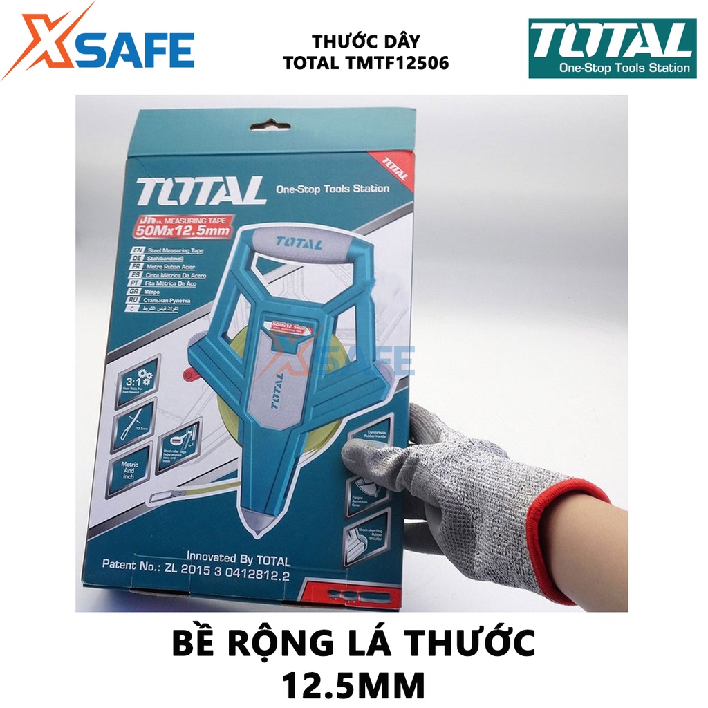 Thước dây làm bằng sợi thủy tinh TOTAL TMTF12506 Thước cuộn thủy tinh dài 50m, bề rộng lá thước 12.5mm - [XSAFE]