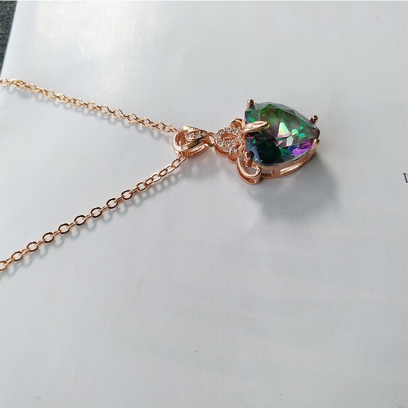 Vòng cổ Mặt Đá Tourmaline Hình Trái Tim Nhiều Màu Sắc Sáng Tạo Cho Nữ