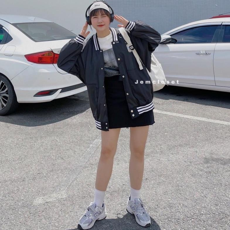 Áo Khoác Bomber Jacket Kaki 1 Lớp Form Rộng Phản Quang Logo Tròn Freesize Nam Nữ Ullzang Unisex