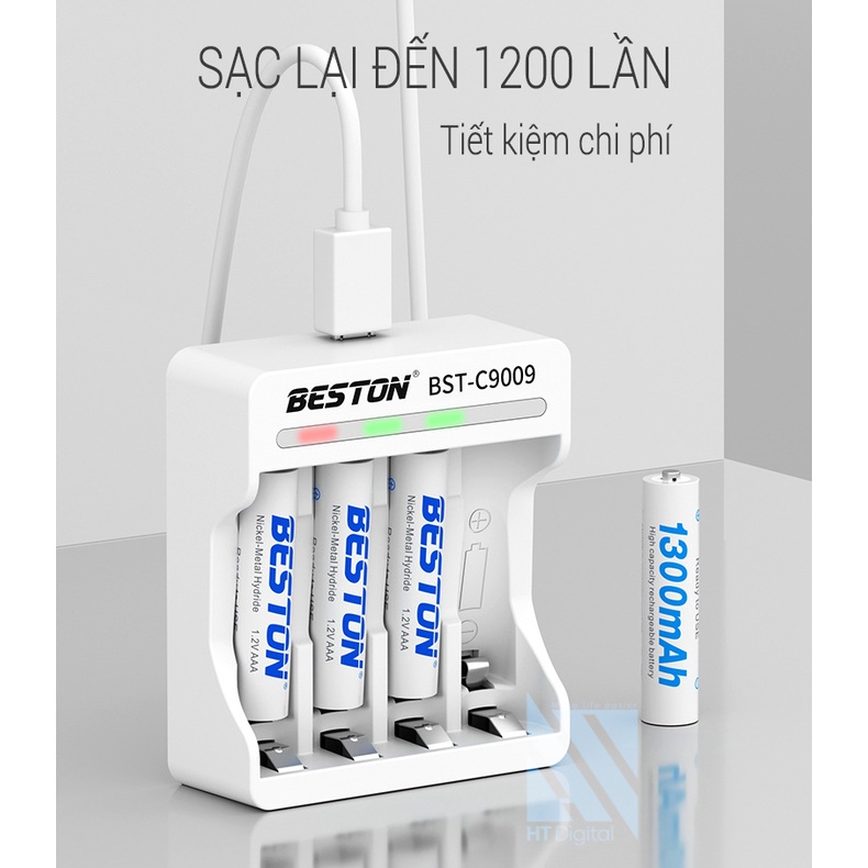 Pin sạc AAA Beston dung lượng lớn 1300mah (4 Viên AAA) cho remote tivi, đồ chơi trẻ em, đồng hồ