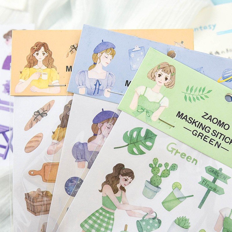 Tấm Sticker Cô Gái HynBee Masking Sticker  Theo Chủ Đề Màu Sắc Dùng Trang Trí Sổ Tay, Bullet Journal