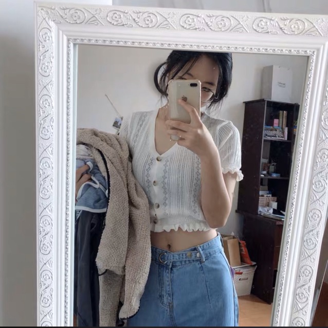 Áo thun áo len mỏng mùa hè cổ v áo croptop Jennie Blackpink M28 | BigBuy360 - bigbuy360.vn