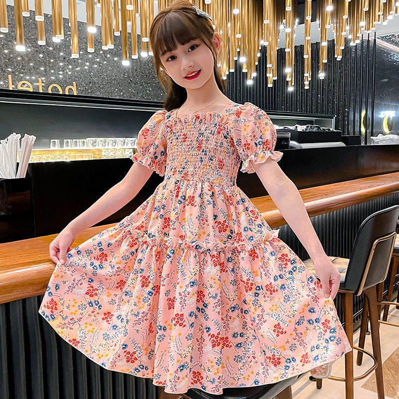 Angugu Girl Dress Floral Dress 3 To 4 To 5 To 6 To 7 To 8 To 9 To 10 To 11 Years Old Dress for Teens Girls Short Sleeve Dress Princess Dress 2022 New