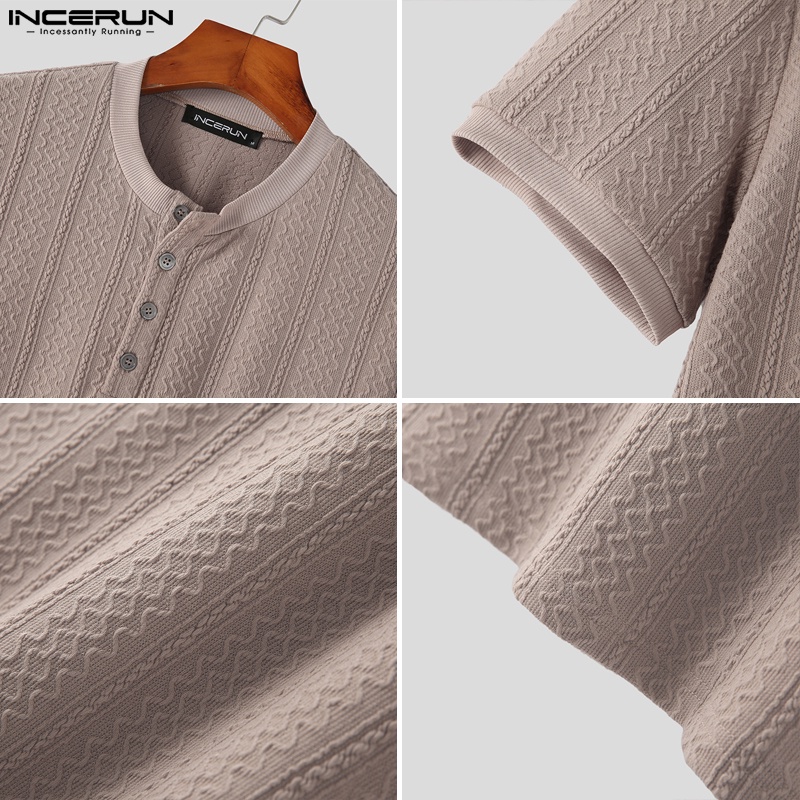 Áo thun dệt kim INCERUN tay ngắn phối nút thời trang mùa hè cho bam