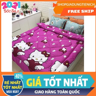 Chăn phao mùa đông siêu nhẹ hình hello kitty nơ hồng nền hồng cánh sen