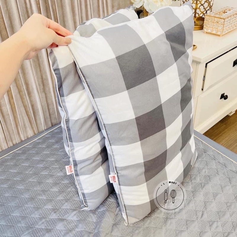 Đôi ruột gối cao cấp muji kẻ caro cao cấp 50x70cm màu xám,màu cam(hàng chuẩn)