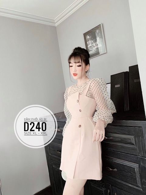 Bigsize Đầm phối áo bi D240