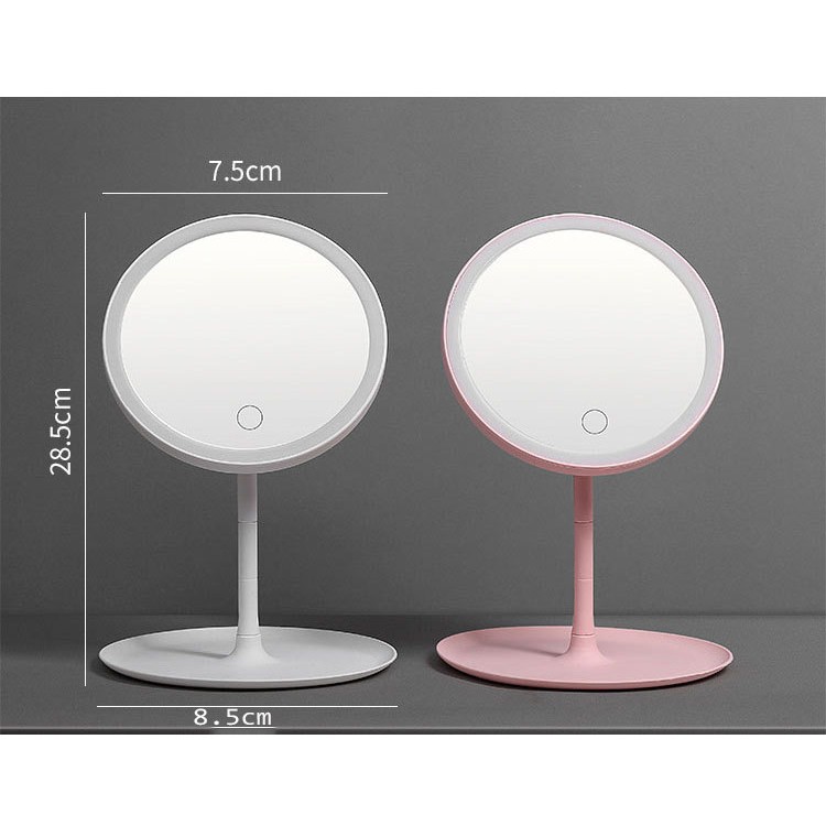 Gương trang điểm để bàn đèn LED cao cấp, Gương trang điểm 3 chế độ ánh sáng, Cáp sạc USB, Màn hình cảm ứng