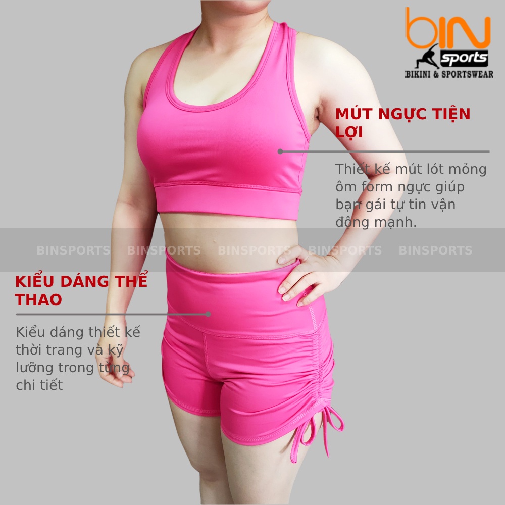 Set bộ đùi thể thao tập gym yoga nữ áo bra kèm mút quần đùi dây rút BN016