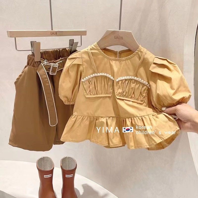 Áo Sơ Mi Tay Ngắn Phồng Phong Cách Hàn Quốc Thời Trang Mùa Hè Xinh Xắn Cho Bé Gái