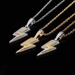 Dòng Hợp Thời Trang Mới Hip-Hop Hợp Thời Trang Nam Hình Lightning Full-Ind Zircon Vòng Cổ Hai Màu Đảng Rock Phụ Kiện Mặt Dây Chuyền Trang Sức Quà Tặng