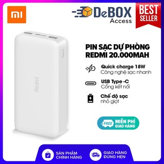 Pin sạc dự phòng Xiaomi Redmi 20000mAh 18W Hỗ trợ Sạc nhanh (Trắng) - Hàng chính hãng Bảo hành 6 tháng