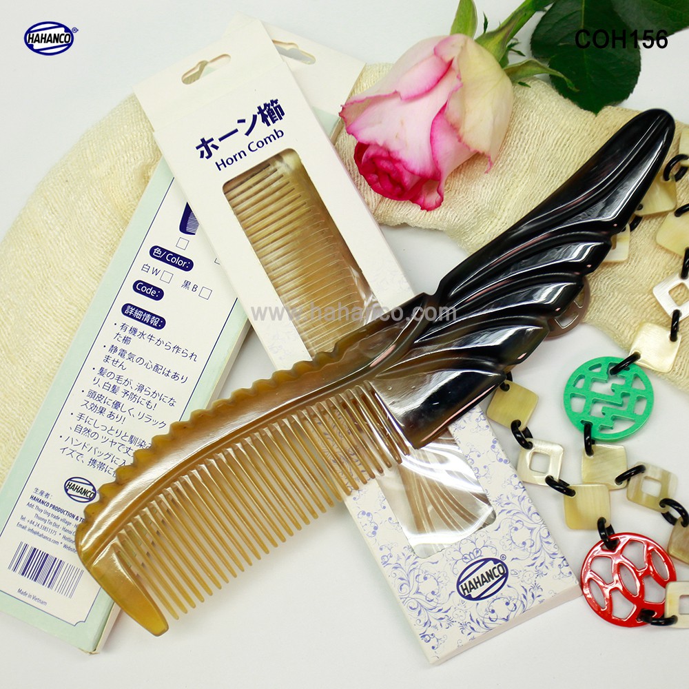 Lược sừng thân cánh chim (Size: XXL - 24cm) Mẫu cao cấp màu sắc đẹp - COH156 - Horn Comb of HAHANCO - Chăm sóc tóc
