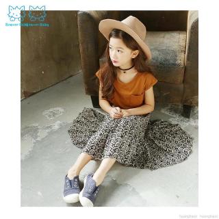 Bộ áo thun sát nách + chân váy in hoa cho bé