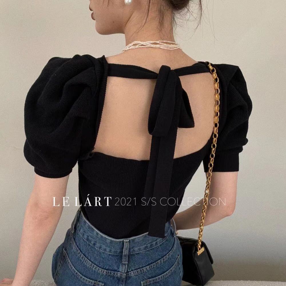 Áo Dệt Kim Tay Ngắn Cổ Vuông Dáng Ôm Thời Trang Quyến Rũ Cho Nữ