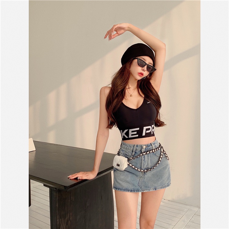 HUANG YOYO  Chân váy jean Lưng Cao Dáng Ôm Thời Trang Hàn Quốc Quyến Rũ Cho Nữ