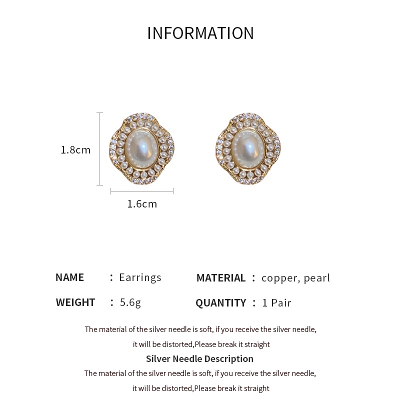 Khuyên tai DREJEW 2 mạ vàng/ bạc hình oval đính ngọc trai nhân tạo phong cách Pháp sang trọng thời trang