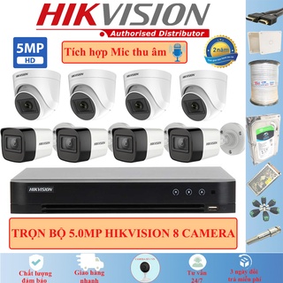 Trọn Bộ Camera Hikvision 5/6/7/8 Mắt 5MP Chính Hãng tích hợp Mic, Ổ Cứng Tùy Chọn Full phụ kiện lắp đặt