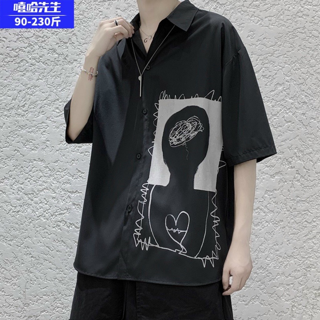 Áo sơ mi Unisex form rộng in hình chân dung nhịp tim siêu hot