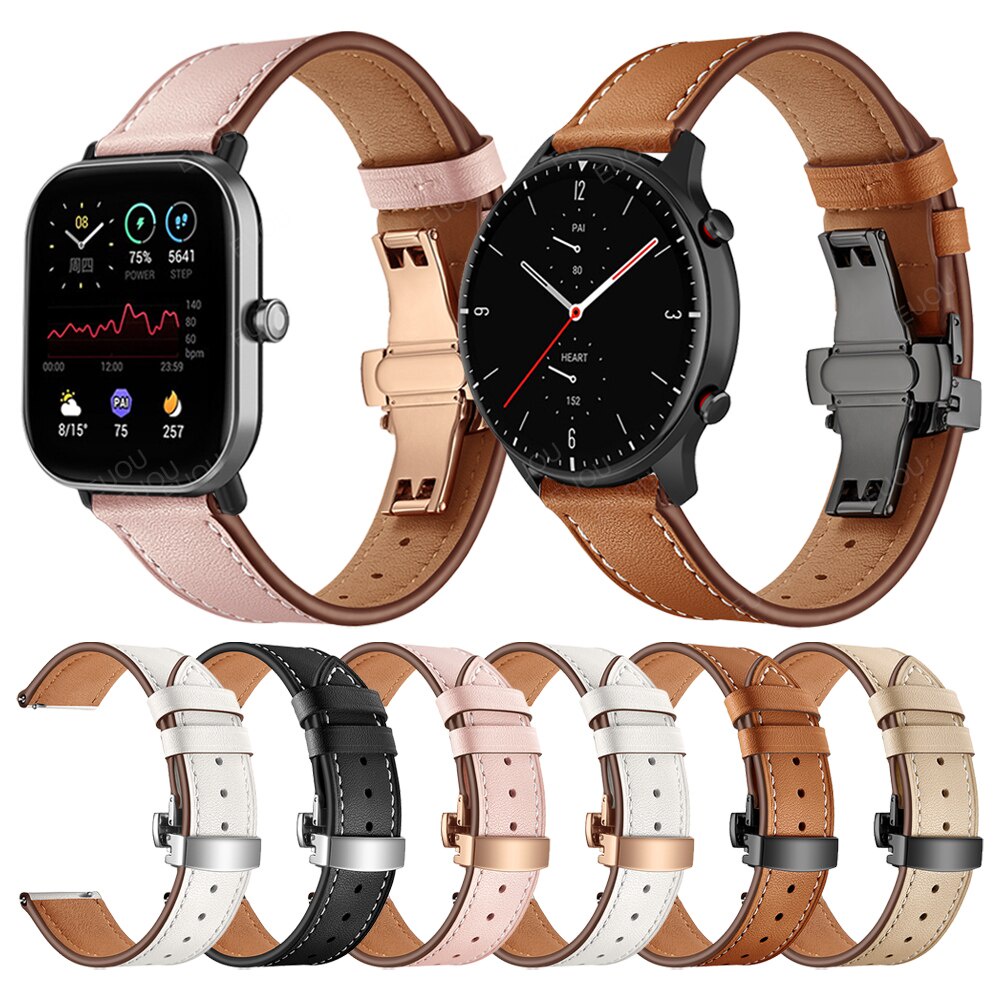 Dây Đeo Bằng Da Có Khóa Bướm Cho Đồng Hồ Thông Minh Huami Amazfit Gts 2 Mini / Gtr 2 2e Gtr 47mm / Bip S U