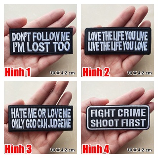 Patch vải thêu hình logo slogan trắng đen - Sticker ủi S427