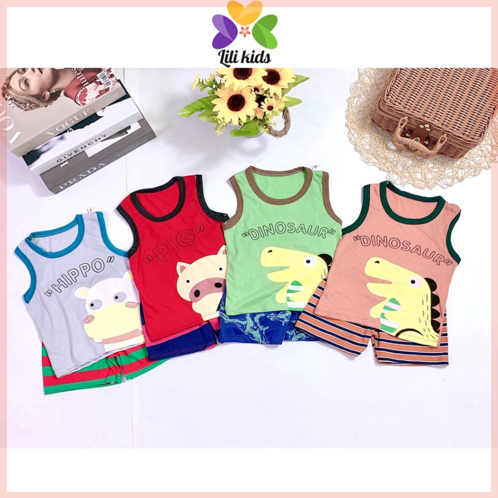 Bộ ba lỗ cho bé LILIKIDS chất liệu cotton thoáng mát, in hình động vật đáng yêu size 8-18kg  BBL04
