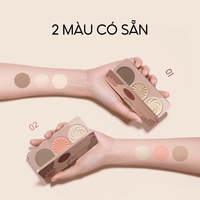 Phấn che khuyết điểm/Bắt sáng Tạo Khối Carslan 3 màu Trang Điểm Tự Nhiên Lâu Trôi 7g
