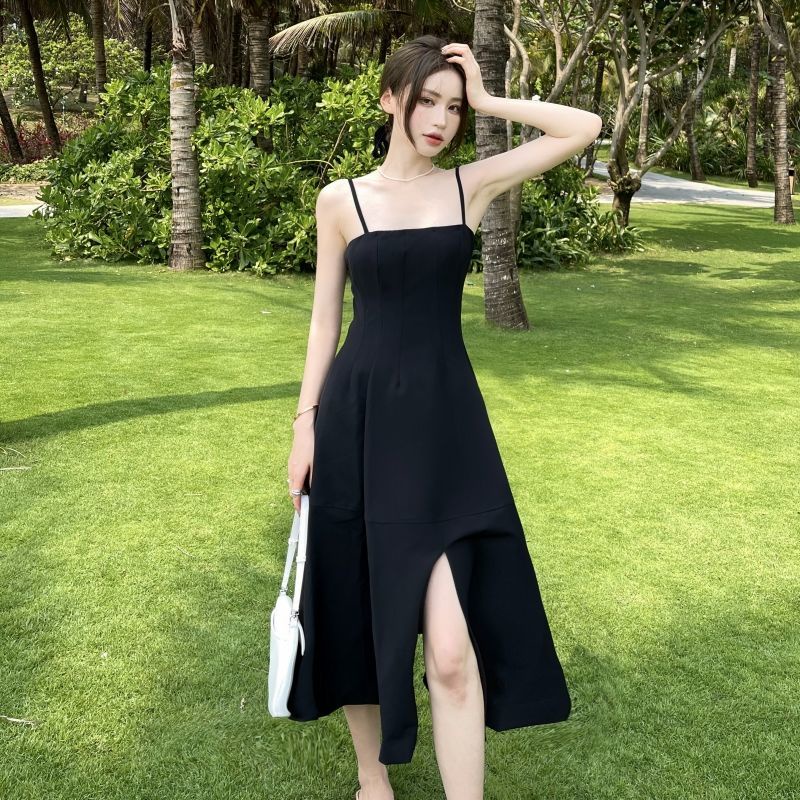 Đầm Màu Đen Cỡ Lớn Phối Khóa Kéo Phong Cách Hàn Quốc Thời Trang Cho Nữ