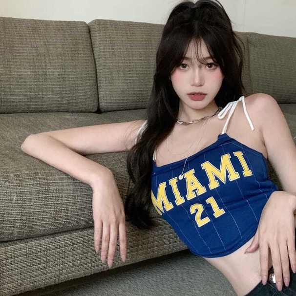 Dây rút màu xanh gợi cảm Top Tank Top Thời trang nữ