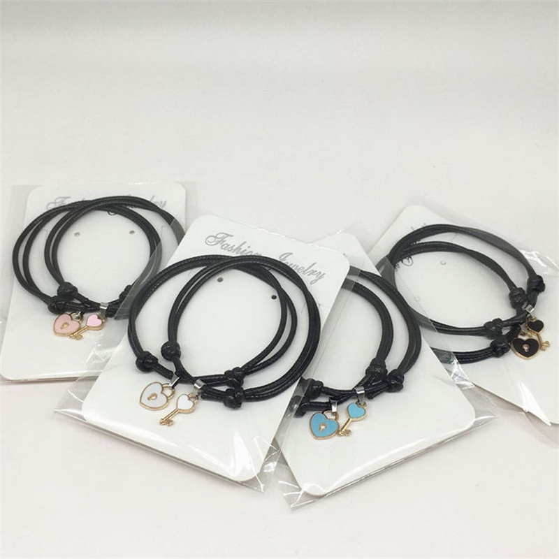 Set 2 vòng đeo tay RINHOO FRIENDSHIP chìa khóa ổ khóa trái tim đơn giản xinh xắn cho cặp đôi