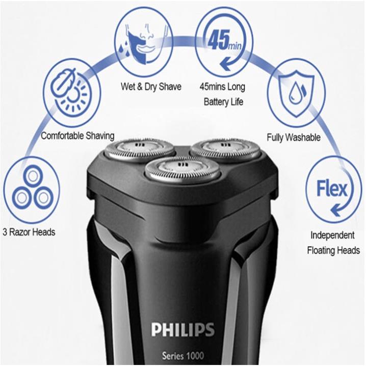 Máy cạo râu 3 lưỡi Philips seri 1000 ( S1010, S1102, S1103 ) bản cao cấp- Hàng chính hãng - Bảo hành 24 tháng