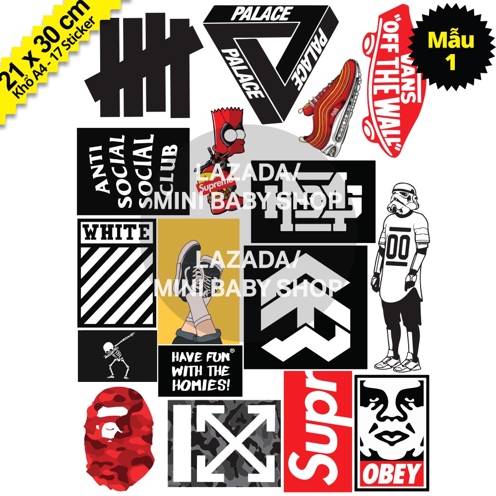Combo Sticker Hình Dán Hoa Cúc, Hypebeast, Babe, Ape