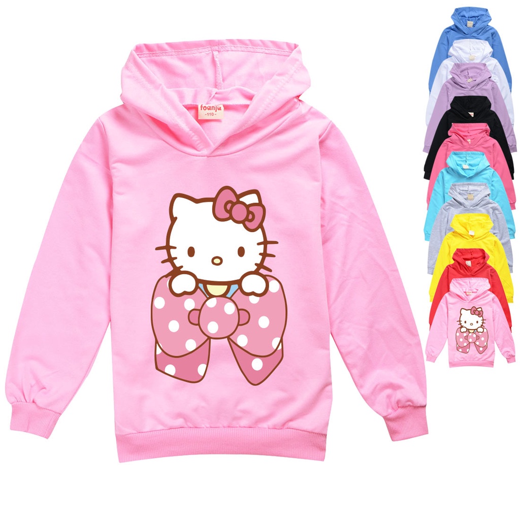 Áo Hoodie Tay Dài In Hình Mèo Hello Kitty Cho Bé Gái 2-15 Tuổi