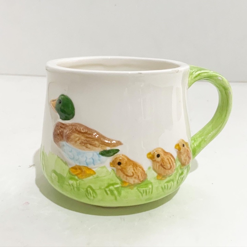 Ly gốm vịt mẹ và vịt con đắp nổi - gốm sứ hoạt hình dễ thương phong cách Nhật Bản