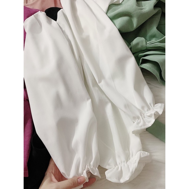 Áo kiểu nhung gân phối sơ mi