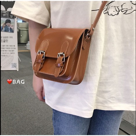 Túi hộp da trơn vintage 2 khóa - P032