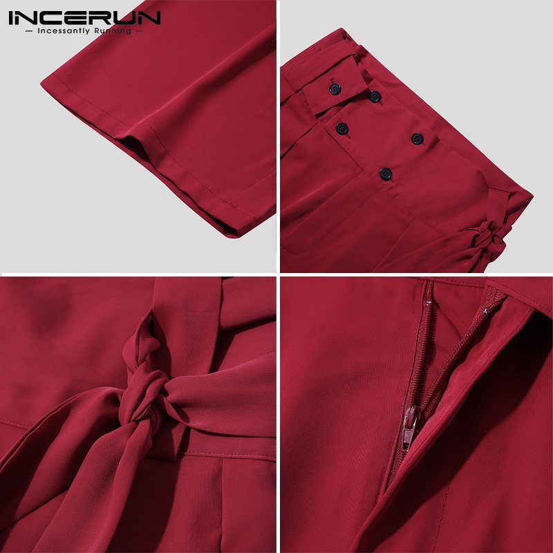 Quần dài INCERUN màu trơn lưng cao phối nút có thắt lưng dành cho nam