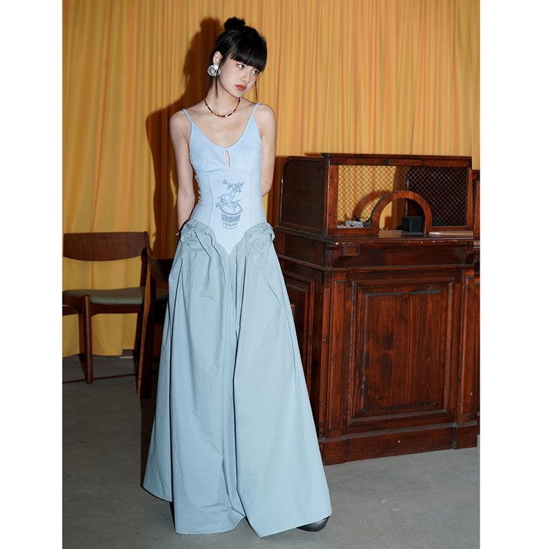 Đầm Hai Dây Dáng Dài Cổ Đứng Phong Cách Trung Hoa Thời Trang Mùa Hè 2022