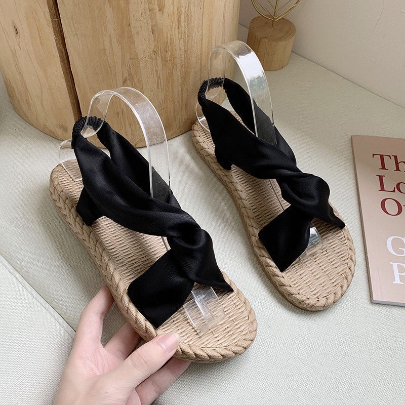 Jiashucheng Hàng Có Sẵn Giày Sandal Vải Lanh Phong Cách Retro Thời Trang Mùa Hè Dễ Phối Đồ Dành Cho Bạn Nữ @ -