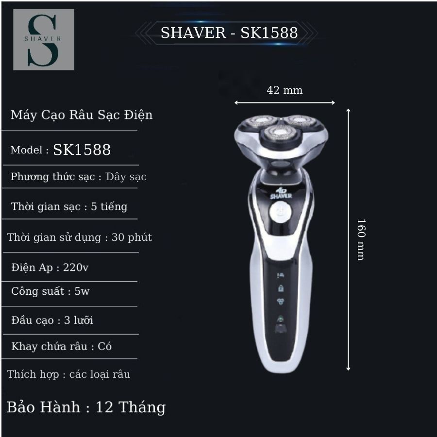Máy cạo râu đa năng SHAVER SK1588 , máy cạo râu 3 trong 1 với chệ độ cạo 3D thông minh chống nước cao cấp