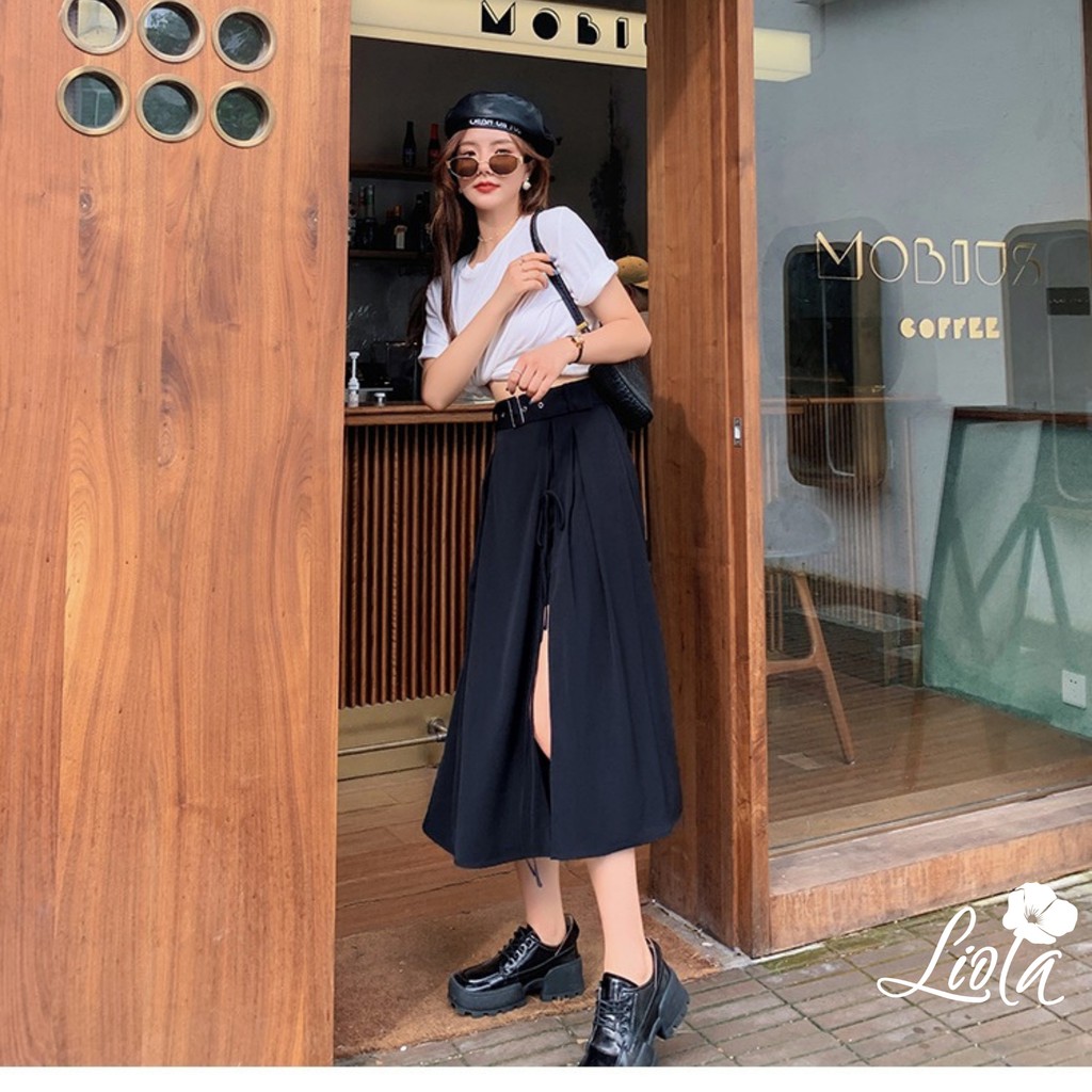 Chân váy dài đen xẻ tà cạp cao KÈM ĐAI siêu hot ( lớp lót xịn liola) | BigBuy360 - bigbuy360.vn