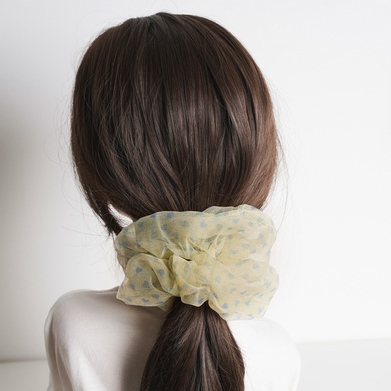 Scrunchies Cột Tóc Voan Kính Trái Tim Nhí Hot Trend