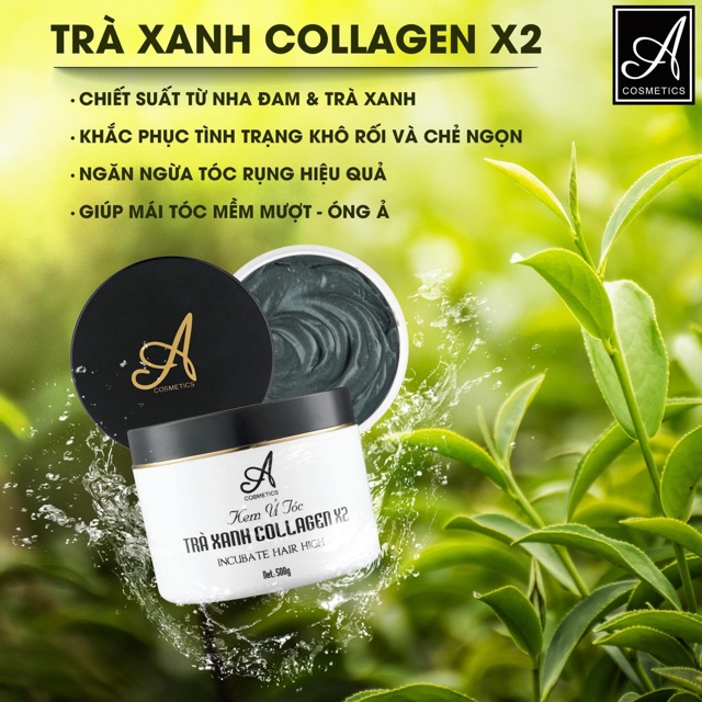 Ủ tóc Trà xanh Collagen Acosmetics 500g Giúp phục hồi tóc hư tổn