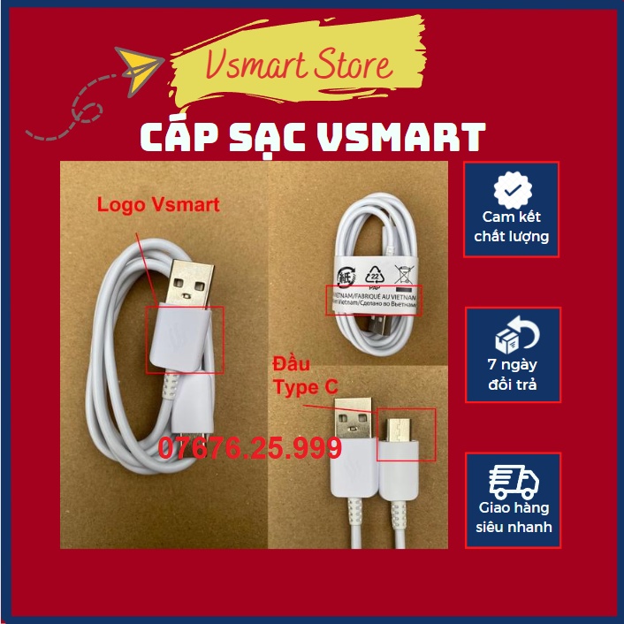 Cáp Sạc Vsmart Chính Hãng - Cổng Type C